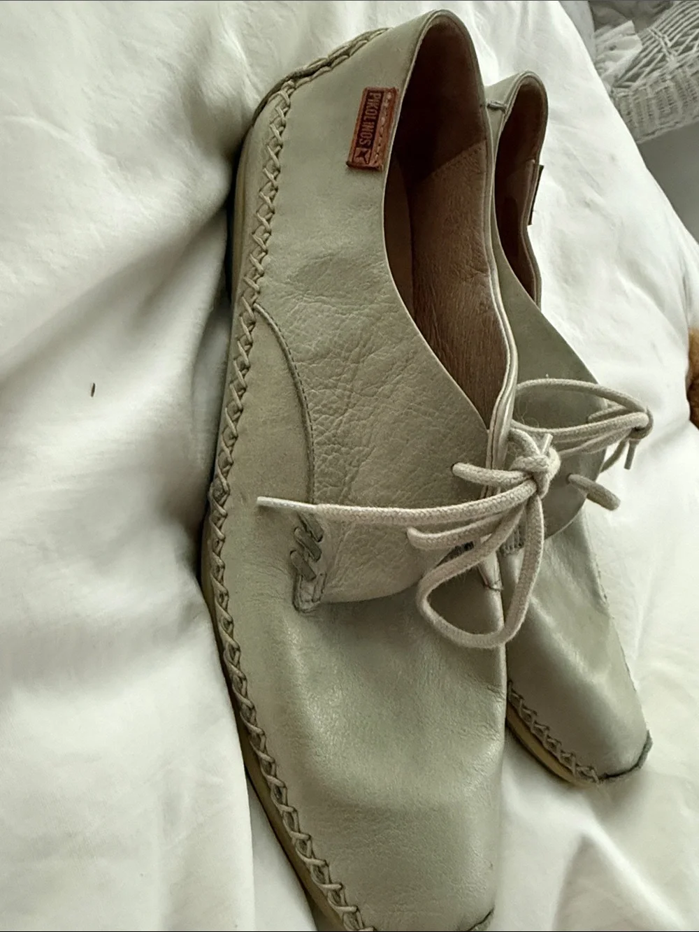 PIKOLINOS Soft Light Gray Leather Lace-Up Casual Shoes